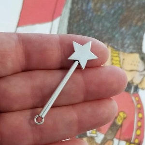 2 Large Magic Wand Charms Pendants with Star Fairy Tale Godmother Witch Wizard Halloween Costume Jewelry Supplies 48x14mm