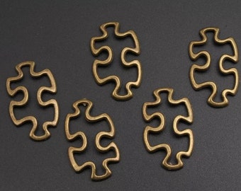6 Bronze Puzzle Connectors Jigsaw Puzzle Bracelet Connectors Awareness Jewelry Supplies 30x18mm