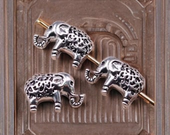 12 Elephant Spacer Beads Silver Textured Elephant Beads Good Luck Charms Animal Beads Elephant Findings Jewelry Supplies 12.5x8mm