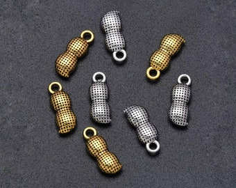 10 Mini Peanut Charms Nutty Silver or Gold Mini Nut Charms Unshelled Peanuts 3D Snack Food Very Small Jewelry Supply 14x5mm