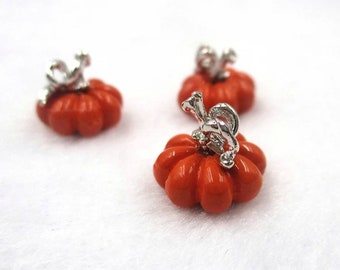 Tiny Pumpkin Charms Mini 3D Orange Pumpkins Enamel Pumpkin Charms Fall Charms Halloween Jewelry Supplies 11x11.5mm
