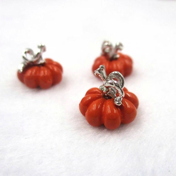 Tiny Pumpkin Charms Mini 3D Orange Pumpkins Enamel Pumpkin Charms Fall Charms Halloween Jewelry Supplies 11x11.5mm