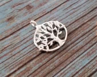 Bright Silver Tree Pendants Large Filigree Tree Charms Tree of Life Pendants Jewelry Supplies 27mm