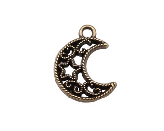 10 Bronze Moon Charms Filigree Moon Charms with Star Design Bronze Celestial Charms Jewelry Supplies 19x17mm