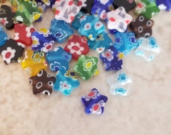 14 Millefiori Glass Star Beads Millefiori Star Spacer Beads Millefiori Spacer Beads Colorful Pressed Glass Star Beads Jewelry Supplies 8mm