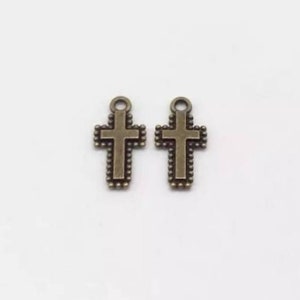 10 Little Cross Charms Simple Bronze Cross Charms Double Sided Crosses Religious Pendants Rosary Parts Jewelry Supplies 10x20mm