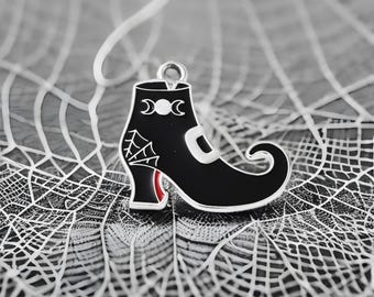 Witch's Boot Charms Black Enamel Witch's Shoe Charms Halloween Charms Jewelry Supplies 23x25mm