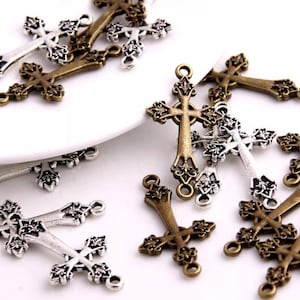 Ornate Cross Connectors Silver or Bronze Celtic Cross Connectors Religious Bracelet Charms 2 Loop Crosses Jewelry Supplies 31x16mm