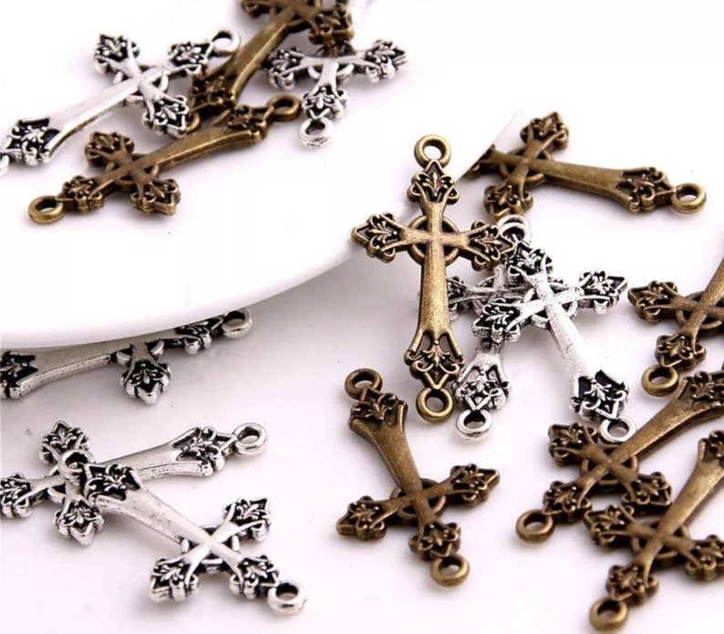 Ornate Cross Connectors Silver or Bronze Religious Bracelet Etsy
