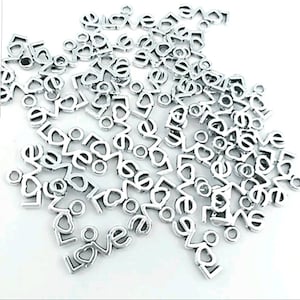 Tiny Love Charms Mini Silver Love Tags Love Embellishments Heart  Valentine&#39;s Day Charms Love Word Charms Love Jewelry Supplies 12x6mm