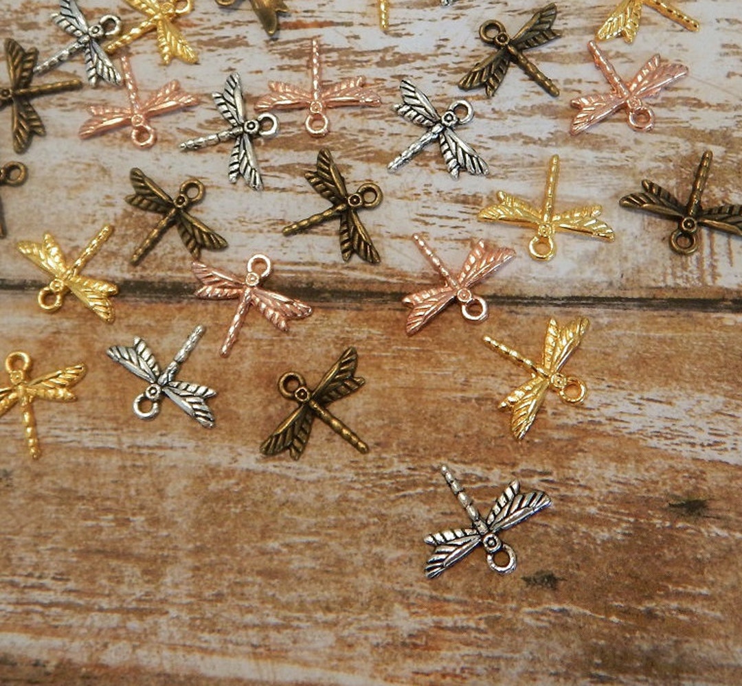 12 Colorful Dragonfly Charms 6 Colors Silver Bright Silver Rose ...