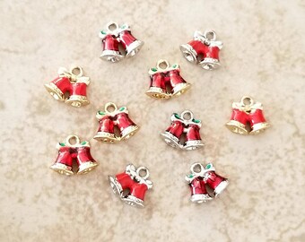 Enamel Christmas Bell Charms Small 3D Enameled Bell Charms 4 Styles Enamel Christmas Charms Holiday Jewelry Supplies 16x6mm