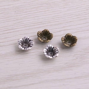 20 Flower Bead Caps Silver or Bronze Bead Caps Flower Beads Jewelry Supplies 9x9x4mm