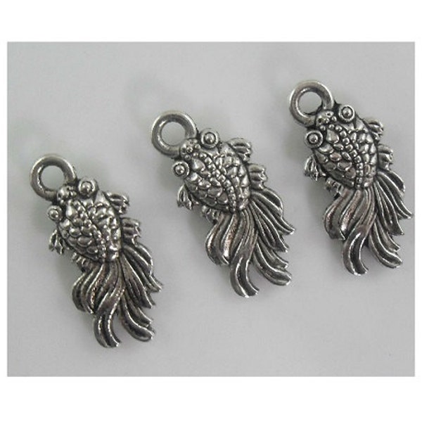 10 Beautiful Goldfish Charms Double Sided Antique Silver Fish Charms Tropical Fish Beach Charms Jewelry Pond Charms Jewelry Supplies 18x9mm