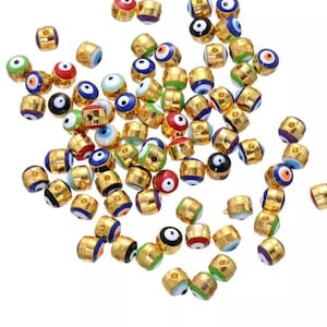 Tiny Evil Eye Spacer Beads Colorful Enamel over Gold Multicolor Protection Beads Bracelet Charms Jewelry Supplies 5.5mm or 5.7mm