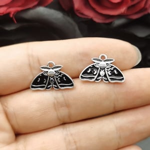 Mini Luna Moth Charms Silver or Black Enamel Moth Charms Halloween Jewelry Supplies 20x13mm