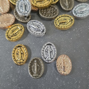Mary Miraculous Spacer Beads Antique Gold Silver Bronze Catholic Beads Miraculous Beads Ornate Edged Rosary Parts Jewelry Supplies 12x9mm