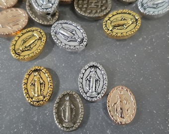 Mary Miraculous Spacer Beads Antique Gold Silver Bronze Catholic Beads Miraculous Beads Ornate Edged Rosary Parts Jewelry Supplies 12x9mm