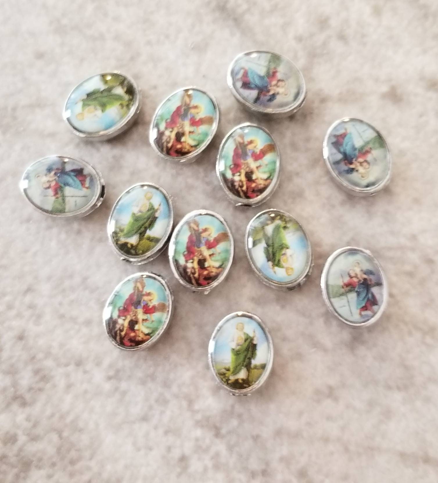 6 Religious Spacer Beads St. Michael Beads St. Jude Beads St. Christopher Beads Rosary Parts Catholic Jewelry Supplies 10x8mm