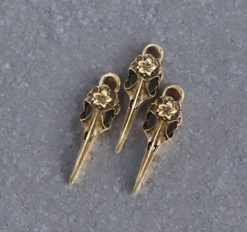3 BIRD SKULL Pendants Rusric Bronze Tone Long Beaked Flower Skulls Gothic Charm Jewelry Supplies 41x13x11 mm image 6