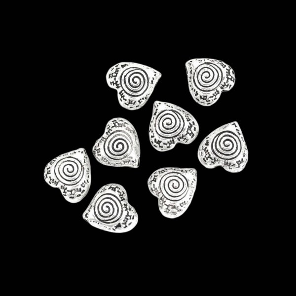 Heart Spacer Beads with Swirl Labyrinth Design Healing Heart Beads Boho Beads Valentine Jewelry Supplies 9mm Hole 1.4mm Light in Tone