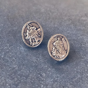 12 St. Michael Spacer Beads with Guardian Angel on Reverse Small Beads See Description 8x10mm