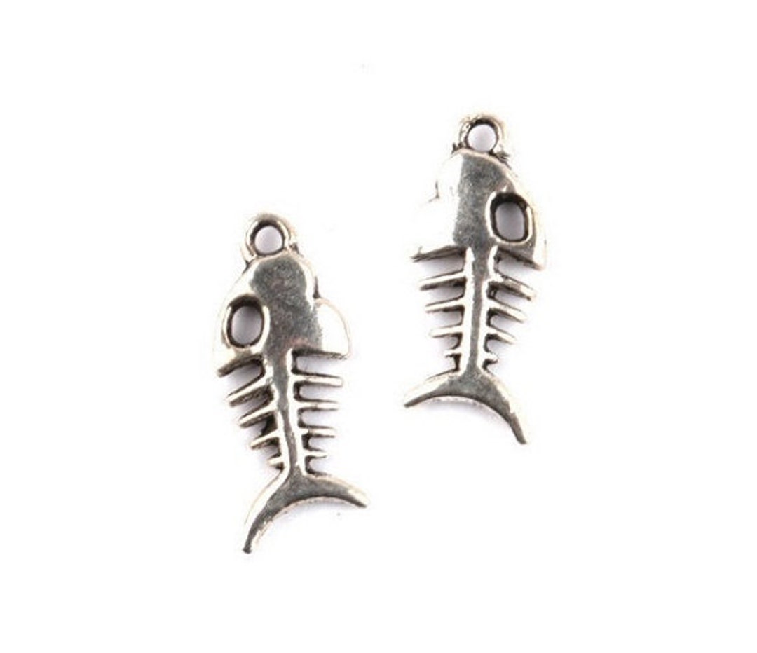 12 Little Fishbone Charms Fish Bone Charms Silver Fishbone Charms Ocean