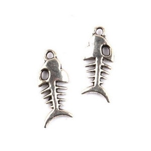 12 Little Fishbone Charms Fish Bone Charms Silver Fishbone Charms Ocean Beach Charms Nautical Charm Jewelry Supplies 10x18 mm