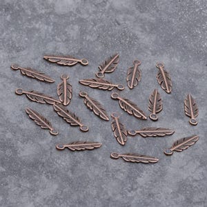 Tiny Deep Copper Feather Charms Mini Copper Feather Charms Nature Spiritual Tribal Boho Feathers Jewelry Supplies 15x5mm Choose Quantity