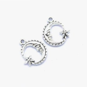Crescent Man in the Moon Charms with Star Well Crafted Celestial Night Sky Fairytale Fantasy Boho Jewelry Supplies 19x16mm