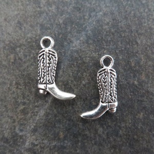 10 Cowboy Boot Charms Cowgirl Boots Silver Little Western Country RodeoJewelry Supplies  19x17 mm