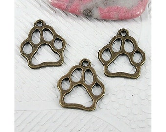 40 Larger PAW PRINT Charms Dog Cat Open Paws Bronze Tone Pet Charm Bracelet Connector Jewelry Bulk Lot 19x17mm