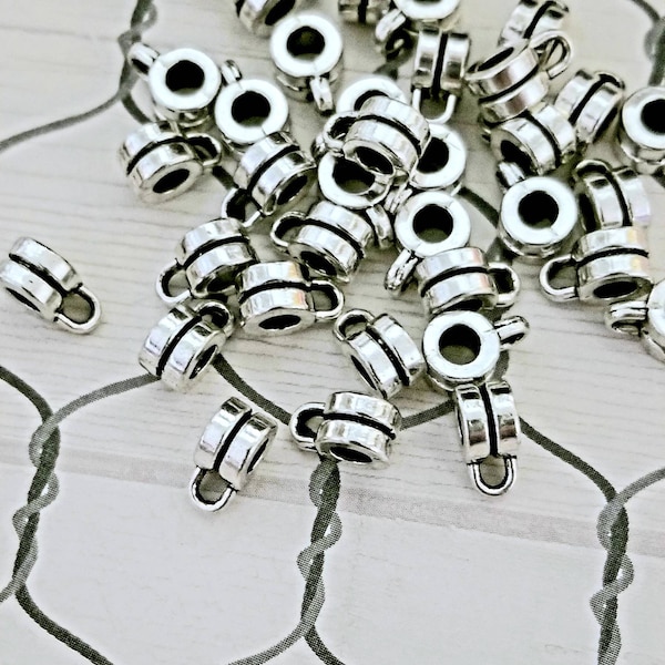 Beautiful Bails for Cording Silver Charm Holders Beading Bracelet Jewelry Supplies 9x4mm Hole 3.2mm