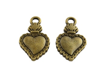 Bronze Milagros Charms Bronze Sacred Heart Charms Religious Charms Jewelry Supplies 21x17mm