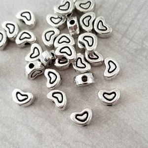 Tiny Heart Spacer Beads 6x4.5mm Hole 1mm Mini Silver Heart Beads Valentine&#39;s Day Bracelet Jewelry Beading Supplies