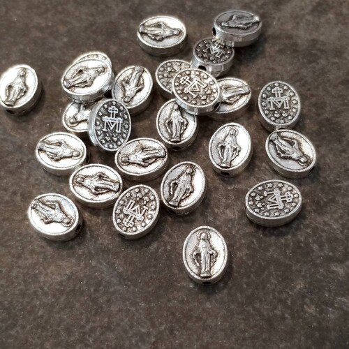 12 Mary Immaculate Spacer Beads Silver Rosary Parts Catholic Patron Saint Bracelet Charms Beading Jewelry Supplies 10mm