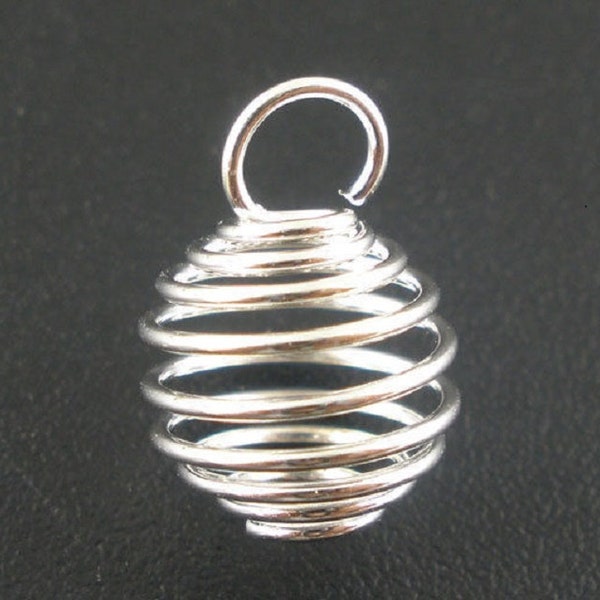 12 Mini Bead Cages Wire Wraps 9x11mm Tiny Silver Plated Cage for Beads, Crystals Any Small Treasure Jewelry Small Pendant or Charm