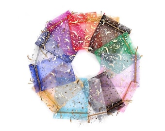 10 Organza Gift Bags with Gold Moon and Stars Celestial Design Colorful Jewelry Bags Small Size Read Details About 9x7cm 3.5x2.5 Inches