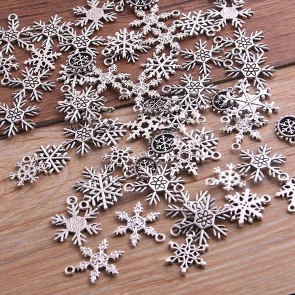 Snowflake Charm Assortment Winter Holiday Christmas Charms Frozen Snowflake Assortment Christmas Jewelry Supplies ***READ DETAILS
