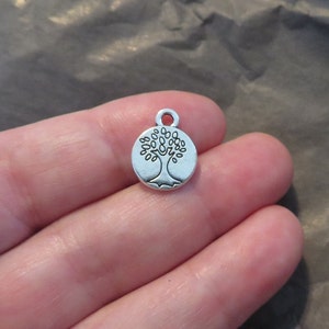 Mini Tree Charms Double Sided Silver Nature Wicca Ecology Little Trees Perfect for Pendants Jewelry Supplies 15x12mm