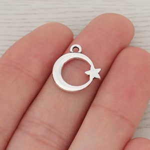 Crescent Moon Charms Small Well Crafted Moon and Star Charms Little Celestial Charms Silver Crescent Moon and Star Charms 17x16mm