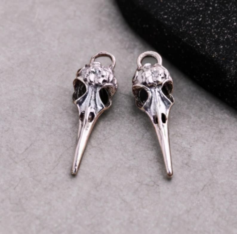 2 Bird Skull Pendants with Flower Plague Doctor Mask Charms READ DETAILS Long Beak Birds Creepy Gothic Jewelry Supply About 41x14mm image 1