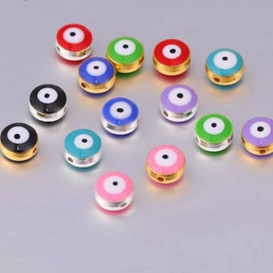 12 Evil Eye Spacer Beads Acrylic Evil Eye Beads Silver or Gold Double Sided Evil Eye Charms Protection Beads Jewelry Supplies 8mm