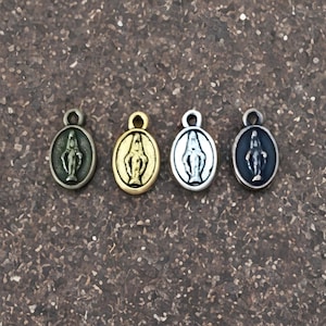 12 Tiny Miraculous Medals Saint Mary Charms Rosary Parts Jewelry Supplies Mini Atq Silver Bronze Gold Religious Catholic Findings 13x9.5mm