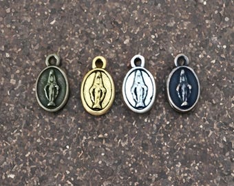 12 Tiny Miraculous Medals Saint Mary Charms Rosary Parts Jewelry Supplies Mini Atq Silver Bronze Gold Religious Catholic Findings 13x9.5mm