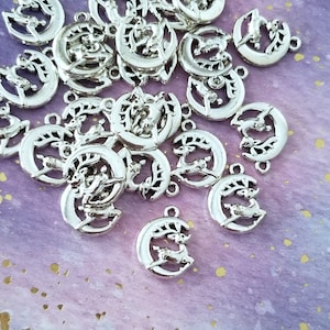 10 Reindeer Charms Small Reindeer on Crescent Moon Charms Christmas Charms Holiday Jewelry Supplies 18x14mm
