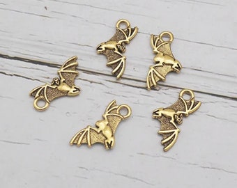 6 Antique Gold Bat Charms Flying  Bats Antique Gold Halloween Charms Bat Jewelry Supplies 22.5x12mm