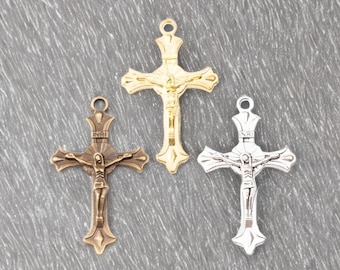 Crucifix Pendants Rosary Parts Religious Pendants Silver Bronze Gold Crucifix Jewelry Supplies 37x22mm