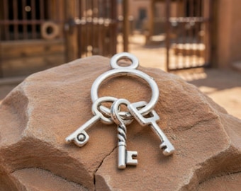 Tiny Keys on a Ring Charms Mini Key Charm Mini Jailer's Keys Alice Jewelry Supplies 13x24 mm