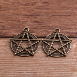 Large Bronze Pentacle Charms Pendants Pentagram Charms Magic Circle Wicca Great for Earrings Jewelry Supplies 30mm
